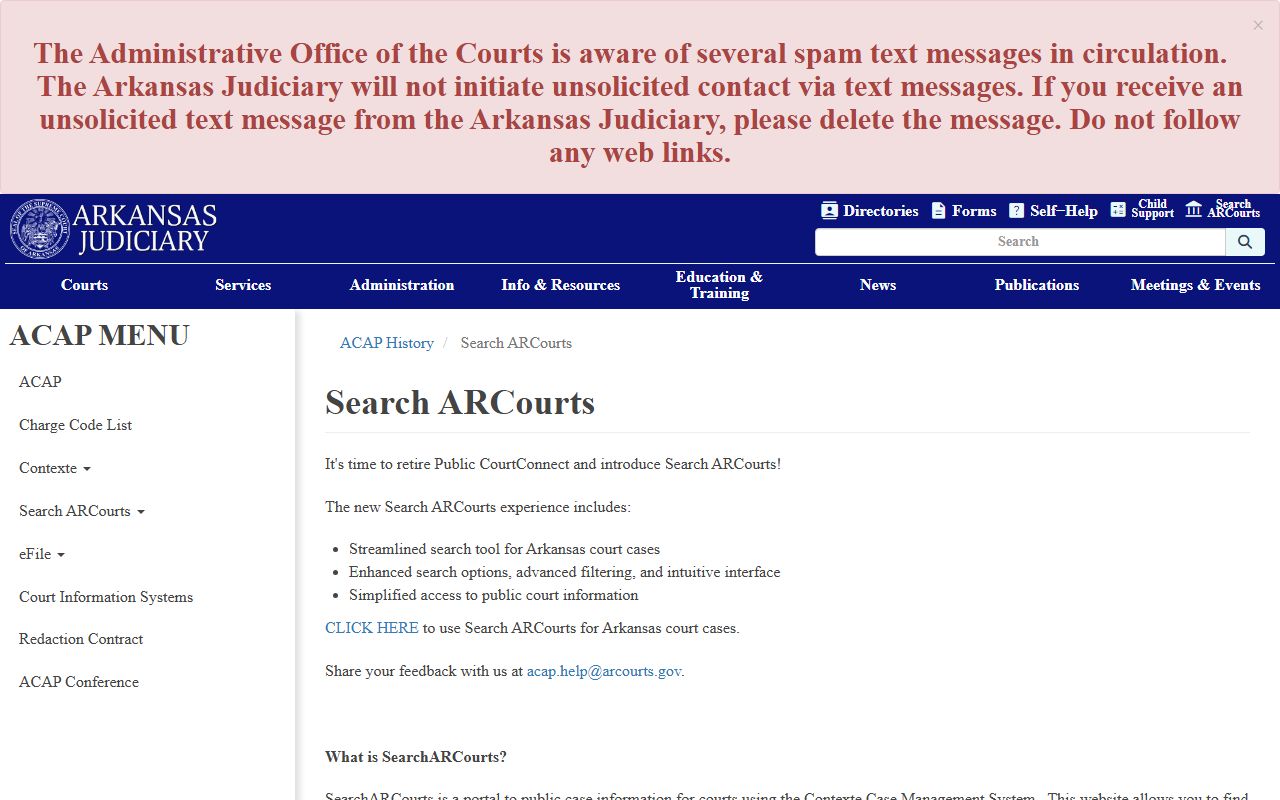Search ARCourts information for Calhoun County court records after arrest
