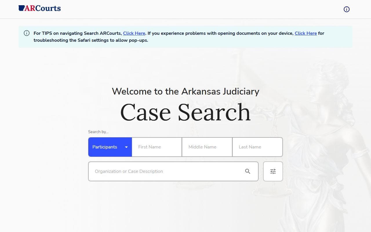 Search ARCourts portal for Calhoun County court records after a jail arrest